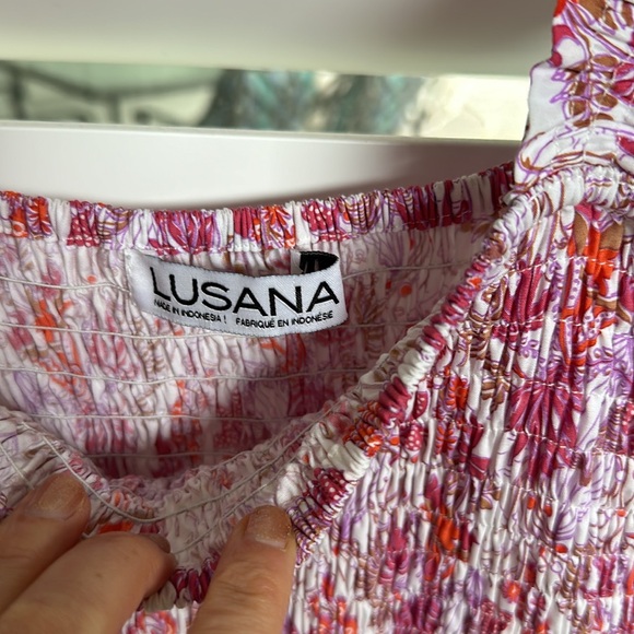 Lusana Pink Floral Cotton Midi Dress Size Medium 4-6 - Picture 3 of 8